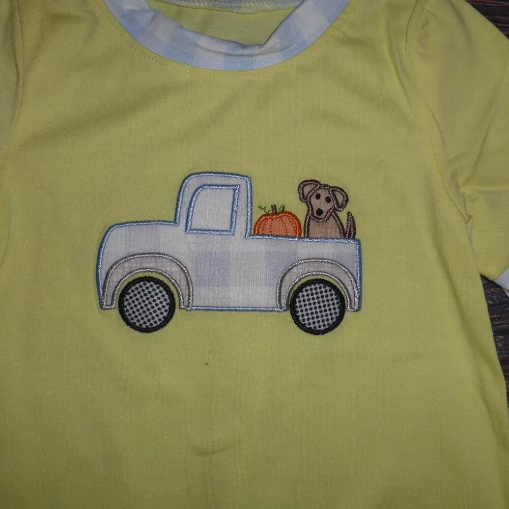 Boutique Pumpkin Truck Labrador Puppy Dog Baby Boys Sleeveless Romper Jumpsuit